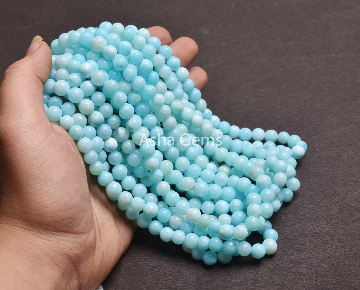 7-8 mm AAA Sky Blue Opal Smooth Round Ball Beads, Peru Opal Plain Round Shape Gemstone Beads, Blue Opal Beads Jewelry Necklace Making SALE