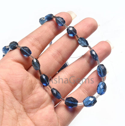 Fine Quality Blue Quartz Hydro fancy Puff Oval Checker Cut Beads,6x8-8.5x10 mm Royal Blue Hydro faceted Oval Briolette handmade Bead Jewelry