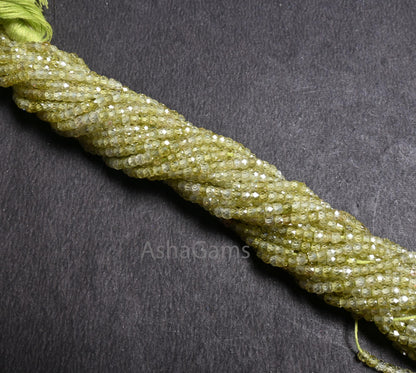 2.5mm Beautiful Light Green Zircon Micro Cut Faceted Rondelle Tiny Beads,13" AAA Prehnite Color Cubic Zirconia Machine Cut Bead Jewelry SALE
