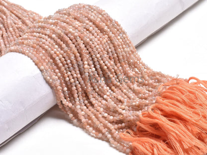 Natural Peach Moonstone Micro Cut Round Beads,3.2 mm Fine Pink Moonstone Machine Cut Faceted Round Ball Gemstone Beads Jewelry Makings Sale