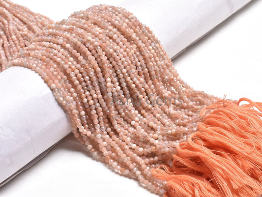 Natural Peach Moonstone Micro Cut Round Beads,3.2 mm Fine Pink Moonstone Machine Cut Faceted Round Ball Gemstone Beads Jewelry Makings Sale
