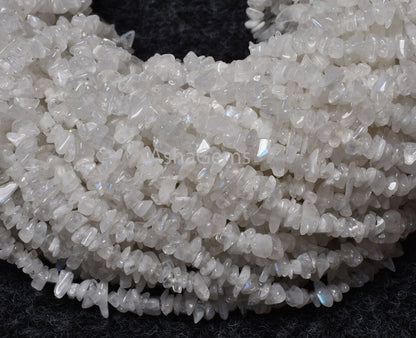 34" Strand Natural Rainbow Moonstone Uncut Chips Nugget Smooth Gemstone Beads, Blue Fire White Rainbow Raw Rough Beads, Moonstone Beads SALE
