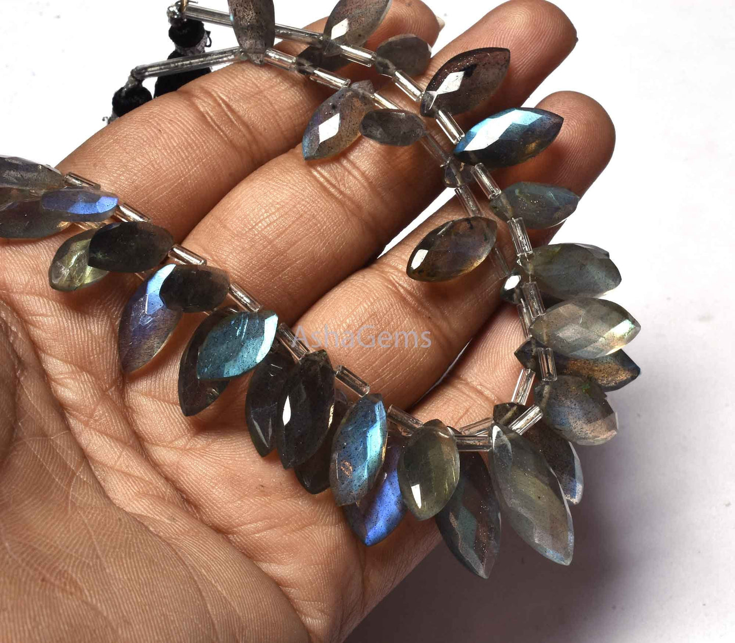 Natural Blue Fire Labradorite Marquise Shape Beads Faceted Briolettes Beads Gemstone,6" Strand Labradorite Gemstone Beads For Jewelry Making