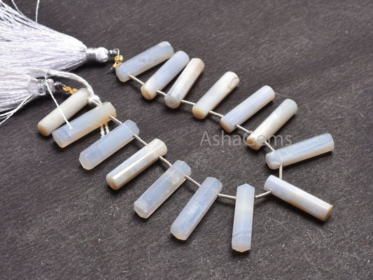 Blue lace Agate Long Pipe Shape Faceted Beads,5-20 mm Natural Blue Lace Agate Fancy Tube Side Drill Gemstone Beads Jewelry Making Craft SALE