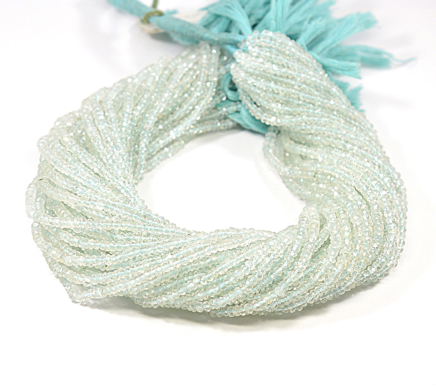 Beautiful Aquamarine Indian Machine Cut Gemstone Beads, 13" Natural Blue Aquamarine Faceted Rondelle Fine Aquamarine Beads Necklace Jewelry