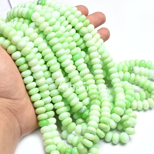 Beautiful Green Parrot Opal Smooth Rondelle gemstone Beads,16"Strand,8,10 mm Shaded Green Opal Plain handmade Beads Opal Bead Jewelry Crafts