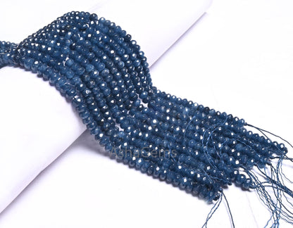 6 mm Beautiful Navy Blue Color Jade Quartz faceted Rondelle Shape Beads, Fine Blue Jade machine cut Gemstone Loose Beads Jewelry Crafts SALE