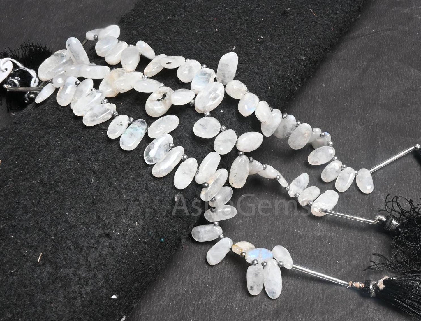 Beautiful White Rainbow Moonstone Smooth Uneven Oval Shape Gemstone Beads, Natural Rainbow Moonstone handmade Side Drill Beads Jewelry Craft