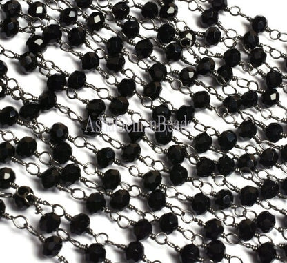 3,5,10,25,50 Feet, Gunmetal Black Spinel Hydro Faceted Rondelle Beaded Rosary Chain Jewelry Making Finding Wire Wrapped Chain,4mm,Chain Sale