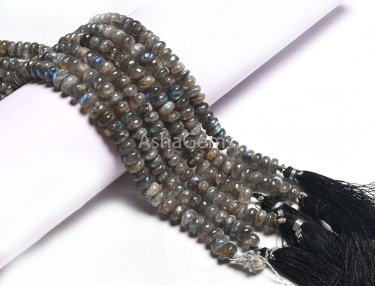 Natural Fire Labradorite Smooth Rondele handmade Beads,9" Strand Black Rainbow Bead Flashy Labradorite Gemstone Rondelle Beads Jewelry Craft