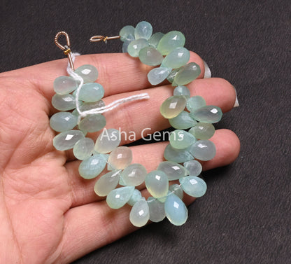 AAA Quality Sea Green Chalcedony Silver Coated Drops Gemstone Beads, Both Side Loop Chalcedony Faceted Teardrop Briolette Jewelry Craft SALE