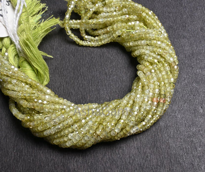 2.5mm Beautiful Light Green Zircon Micro Cut Faceted Rondelle Tiny Beads,13" AAA Prehnite Color Cubic Zirconia Machine Cut Bead Jewelry SALE