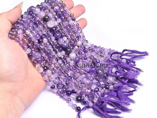 Natural Amethyst Smooth Round Gemstone Beads, Shaded Purple Amethyst Beads, African Amethyst Plain Round Ball Shape Bead Jewelry Crafts SALE