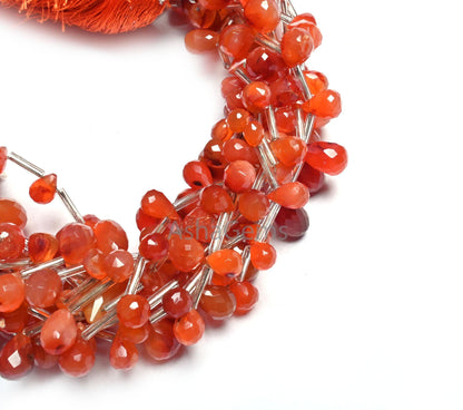 Natural Red Carnelian Faceted Drop Shape Gemstone Loose Beads, Carnelian Side Drill Teardrop Briolette carnelian Beads Jewelry Making Crafts