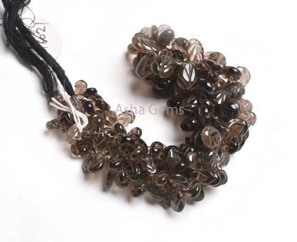 Fine Quality Smoky Quartz Carving Pear Shape Beads,6x9-10x15 mm Natural Smoky Carved Teardrop Fancy Gemstone Beads Smoky Carve Handmade Bead