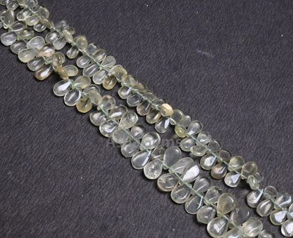 Beautiful Prehnite Smooth Pears Shape Gemstone Beads,9" Strand Natural Light Green Prehnite Teardrop handmade Side Drill Beads Jewelry Craft