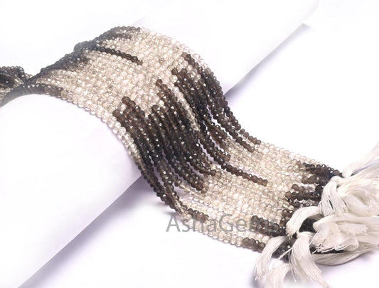 13"Strand Beautiful Natural Smoky Quartz Micro Cut Rondelle Faceted Gemstone Beads 3.5 mm, AAA Shaded Smoky Indian Machine Cut Beads Jewelry