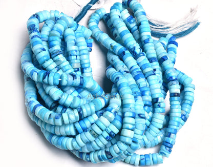 Shaded Blue Opal Smooth Tyre Shape Gemstone beads,7 mm Blue Opal Plain Handmade Heishi tyre beads,8/16" Strand Blue Opal Beads For necklace