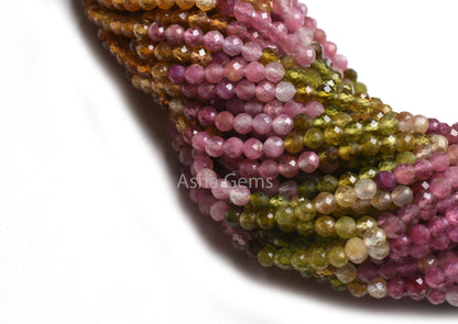 3.25 mm Natural Tourmaline Micro Cut Gemstone Beads, Multi Tourmaline Machine Cut Rondelle Beads, Fine Tourmaline Beads Jewelry Craft Sale