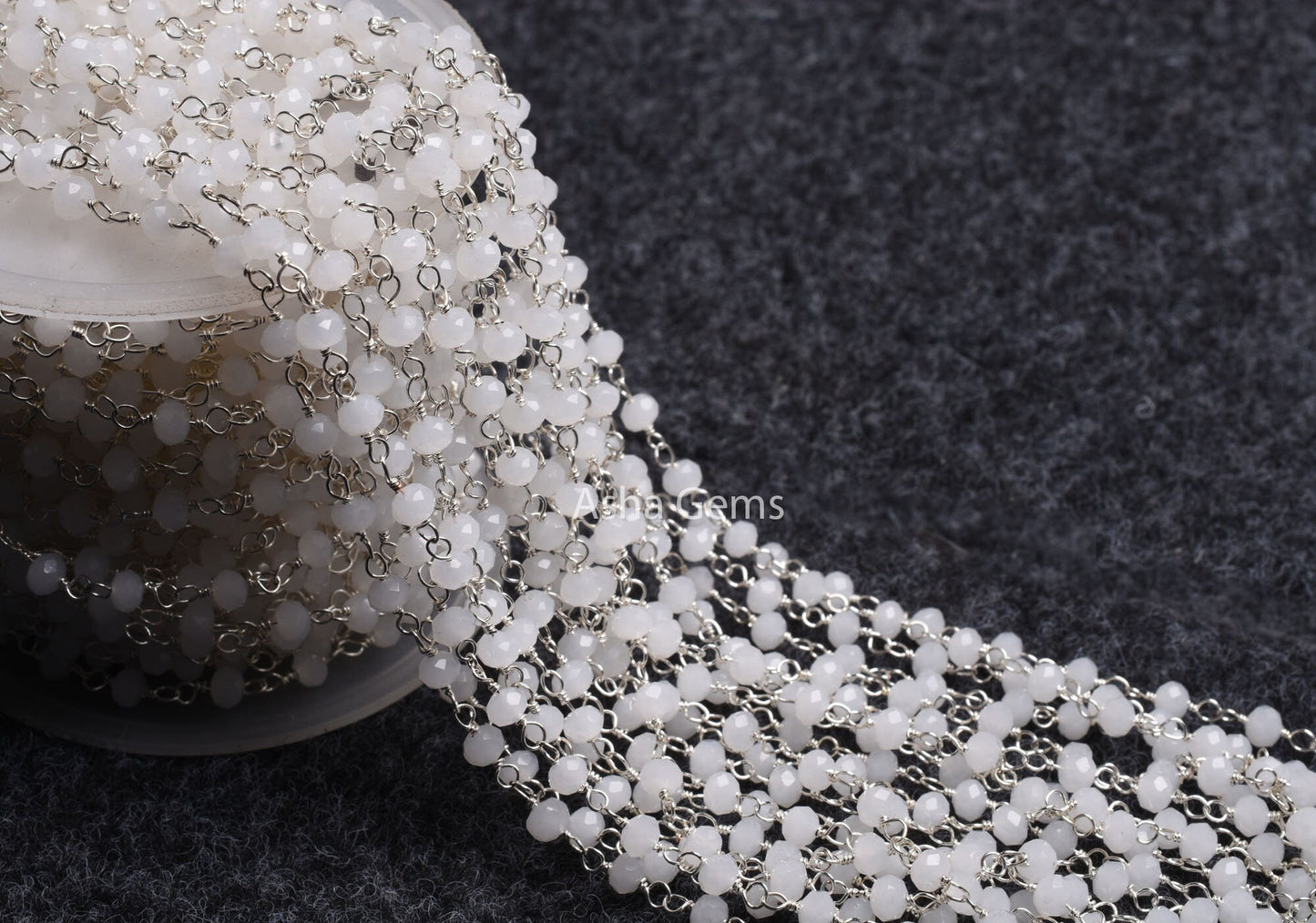 4mm White Moonstone Hydro Micro Cut Beads Rosary Chain Silver Plated Wire Wrap Beaded White Crystal handmade Chain Rosary Jewelry Craft SALE