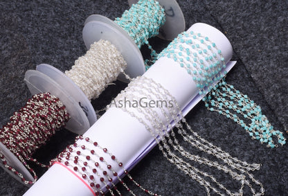 92.5 Silver Rosary chain Wire Wrapped Natural garnet Crystal Amazonite Faceted Beads Chain Real Silver gemstone Beaded rosary chains Jewelry