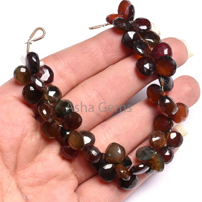Beautiful Chalcedony Heart Shape faceted Gemstone Bead,7" Multi Maroon Brown Chalcedony Heart Briolette Both Side Loop Side Drill Bead Craft