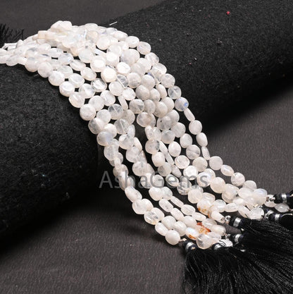 Beautiful White Rainbow Moonstone Smooth Coin Gemstone Beads,8" Natural Flash rainbow Moonstone Uneven Flat Coin Handmade Bead Jewelry Craft