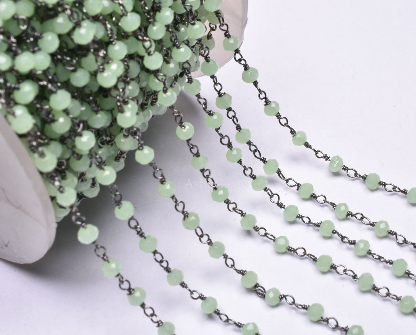 3,5,10,25 Feet,Aqua Quartz Rondelle Faceted Hydro Beaded Rosary Chain,Black Metal Plated Wire,Jewelery Making,Finding, Size 3-3.5 mm