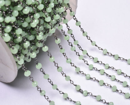3,5,10,25 Feet,Aqua Quartz Rondelle Faceted Hydro Beaded Rosary Chain,Black Metal Plated Wire,Jewelery Making,Finding, Size 3-3.5 mm