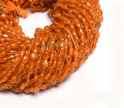 Beautiful Fanta Orange Color Hydro Smooth Oval Shape Beads, 5.5-7 mm Pine Orange Quartz Hydro Plain Handmade Oval Loose Beads Jewelry Crafts