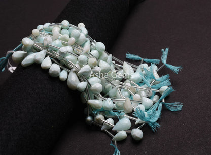 Light Sky Blue Opal Faceted Hand Cut Teardrop Beads, Shaded Peru Opal Drop Gemstone Beads, Opal faceted Drops Bead Jewelry Making Handicraft