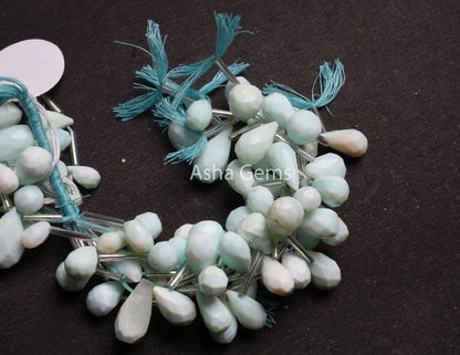 Light Sky Blue Opal Faceted Hand Cut Teardrop Beads, Shaded Peru Opal Drop Gemstone Beads, Opal faceted Drops Bead Jewelry Making Handicraft