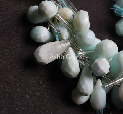 Light Sky Blue Opal Faceted Hand Cut Teardrop Beads, Shaded Peru Opal Drop Gemstone Beads, Opal faceted Drops Bead Jewelry Making Handicraft