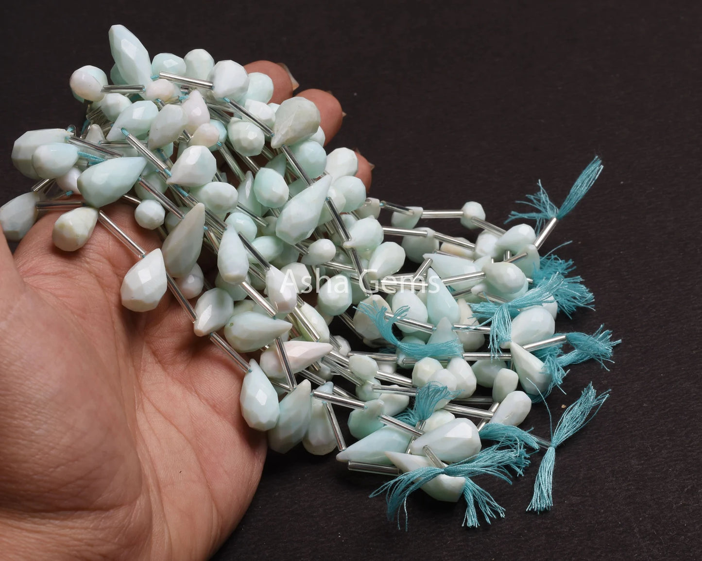 Light Sky Blue Opal Faceted Hand Cut Teardrop Beads, Shaded Peru Opal Drop Gemstone Beads, Opal faceted Drops Bead Jewelry Making Handicraft