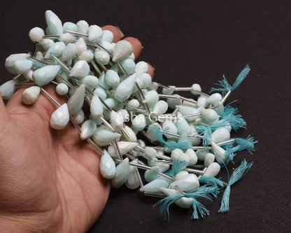 Light Sky Blue Opal Faceted Hand Cut Teardrop Beads, Shaded Peru Opal Drop Gemstone Beads, Opal faceted Drops Bead Jewelry Making Handicraft