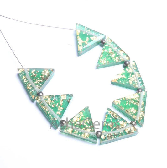 Beautiful Quartz Green Onyx Gold Foil Doublet Triangle Shape Faceted Beads, 12-14 mm Doublet fancy Trillion Table Cut Gemstone Beads Jewelry (AG 18709 )