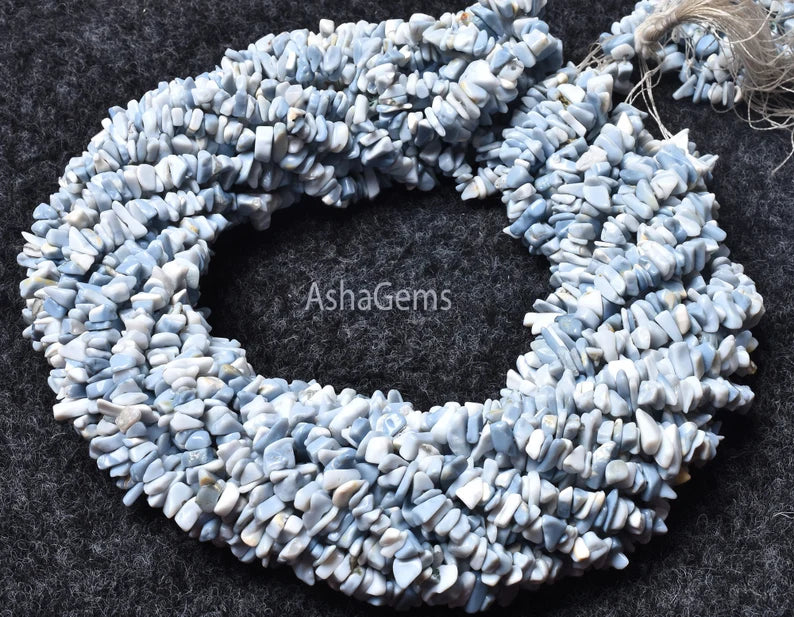 34" Blue Opal Uncut Chip beads Strand, Blue Oregon Opal polish Raw Rough Gemstone Bead, Loose Bead String For Jewelry Making Crafts (AG 10335)