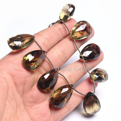 Natural Bio Lemon Quartz faceted Pears Shape Beads,15x22-16x25mm AAA Bio Lemon Briolette Teardrop Side Drill Gemstone Bio Lemon Bead Jewelry (AG 18497)