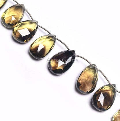 Natural Bio Lemon Quartz faceted Pears Shape Beads,15x22-16x25mm AAA Bio Lemon Briolette Teardrop Side Drill Gemstone Bio Lemon Bead Jewelry (AG 18497)