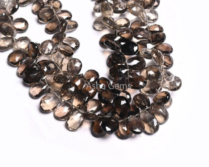 AAA Quality Smoky Quartz Pears Shape Gemstone Faceted Beads,8" Strand Shaded Smoky Briolette Teardrop Side Drill smoky Beads Jewelry Makings(AG 18531 )