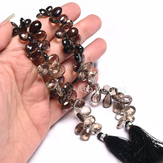 AAA Quality Smoky Quartz Pears Shape Gemstone Faceted Beads,8" Strand Shaded Smoky Briolette Teardrop Side Drill smoky Beads Jewelry Makings(AG 18531 )