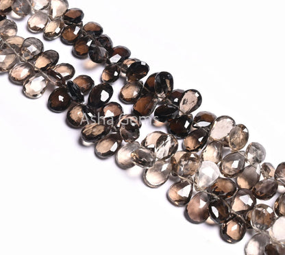 AAA Quality Smoky Quartz Pears Shape Gemstone Faceted Beads,8" Strand Shaded Smoky Briolette Teardrop Side Drill smoky Beads Jewelry Makings(AG 18531 )