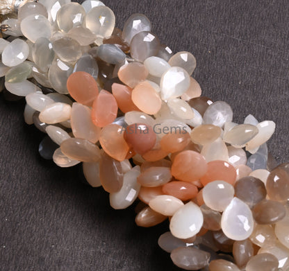 Natural Multi Color Moonstone Pear Shape Faceted Gemstone Beads,8"Strand Shaded Moonstone Briolette Teardrop Moonstone Beads Jewelry makings(AG 18534)