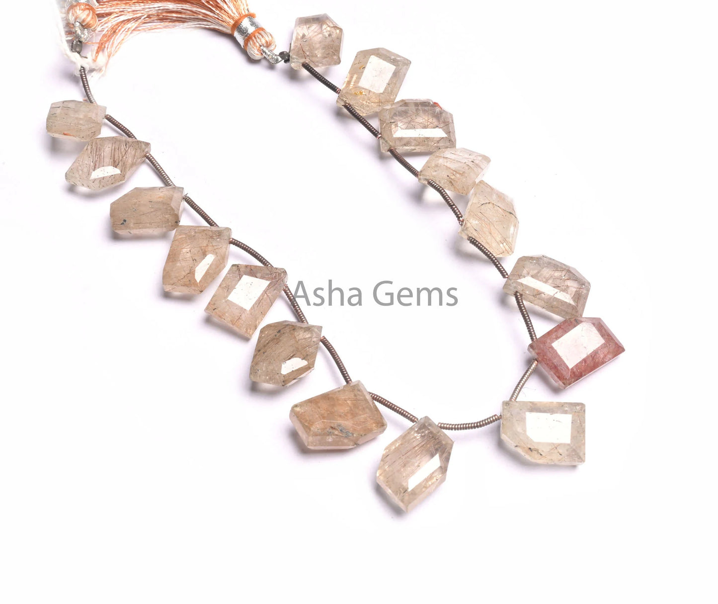 Fine Copper Rutile Quartz fancy Nugget Gemstone Beads,8" Natural Rutile Uneven Shape Table Cut faceted Nugget Side Drill Beads Jewelry Craft(AG 18556)
