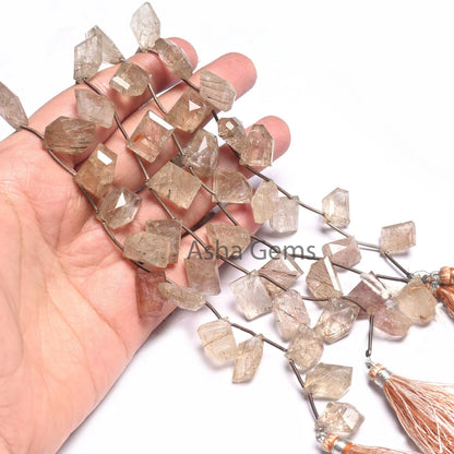 Fine Copper Rutile Quartz fancy Nugget Gemstone Beads,8" Natural Rutile Uneven Shape Table Cut faceted Nugget Side Drill Beads Jewelry Craft(AG 18556)