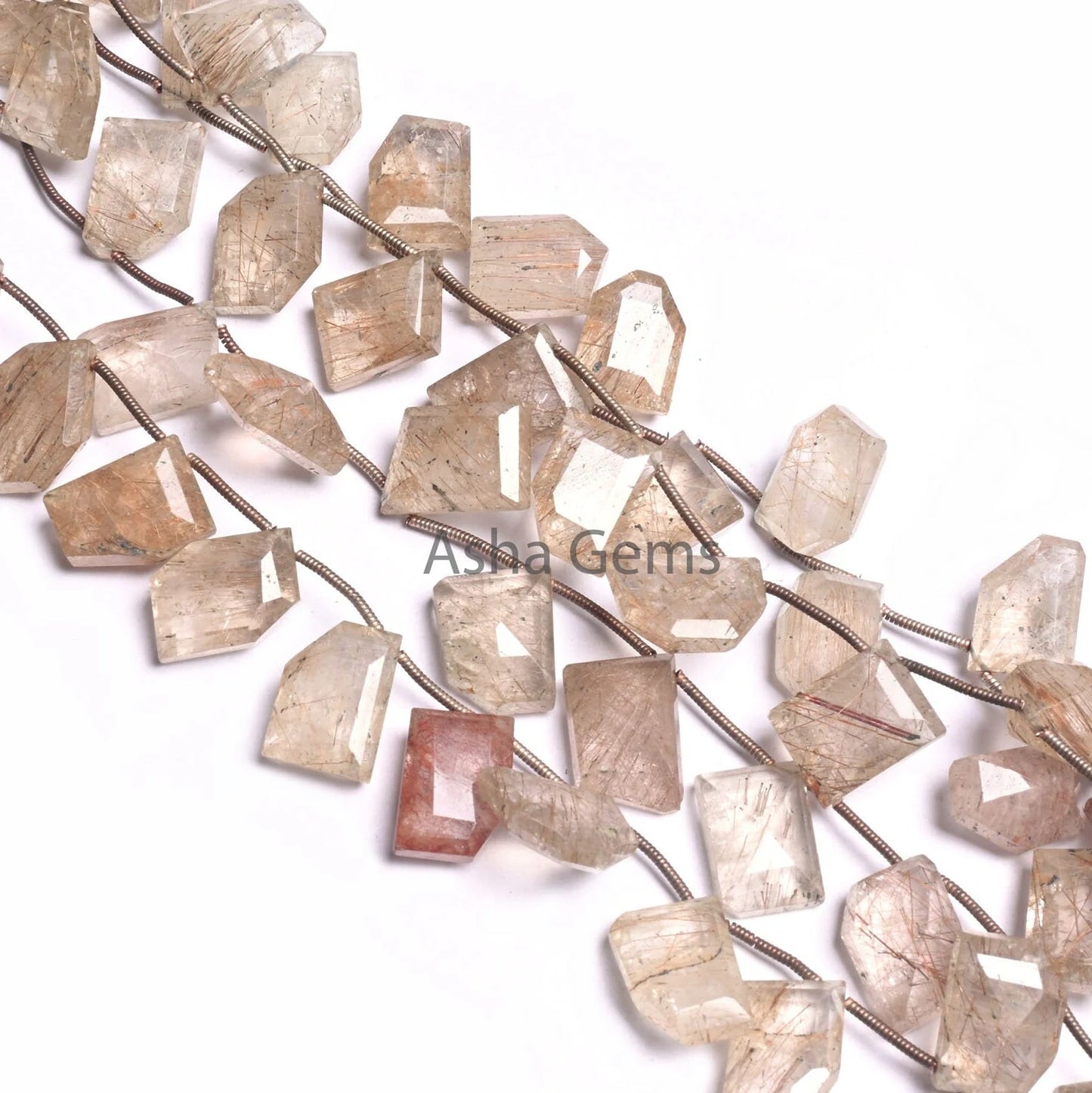 Fine Copper Rutile Quartz fancy Nugget Gemstone Beads,8" Natural Rutile Uneven Shape Table Cut faceted Nugget Side Drill Beads Jewelry Craft(AG 18556)