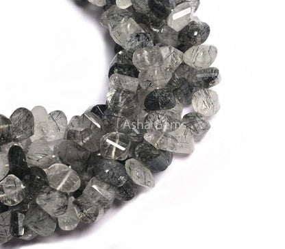 Natural Black Rutile fancy Shape Twisted Beads,8-9 mm Fine Rutilated Quartz Faceted Center Drill Fancy Gemstone Beads Jewelry Making Crafts(AG 18558)