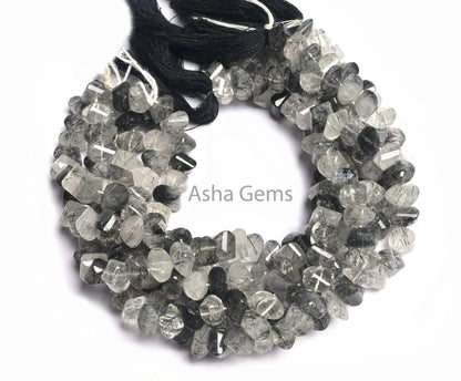 Natural Black Rutile fancy Shape Twisted Beads,8-9 mm Fine Rutilated Quartz Faceted Center Drill Fancy Gemstone Beads Jewelry Making Crafts(AG 18558)