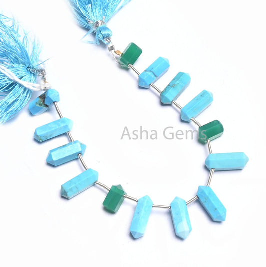 (Blue Turquoise Howlite+ Green Onyx Fancy Bullet Shape Gemstone Beads, Turquoise,Onyx Fancy Side Drill Pencil Tube Beads Jewelry Making Craft(AG 18562)