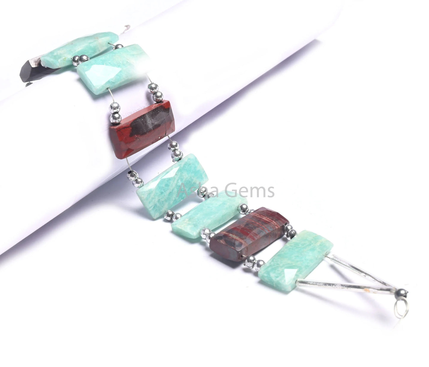 AAA Blue Amazonite, Red Jasper fancy Rectangle Beads, Natural Peru Amazonite,Jasper Chicklet Multi Color Gemstone Bead Bracelet Jewelry SALE(AG 18566)
